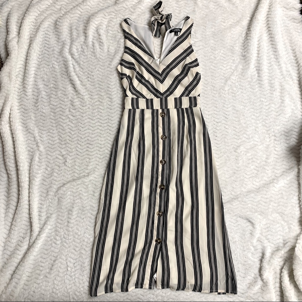 Long button halter dress with tie back midi dress